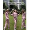 Ekouaer Lounge Sets for Women Ribbed Knit Outfits Pajamas Sets 2 Piece Long Sleeve Sweatsuits with Pockets(Pink)