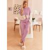 Ekouaer Lounge Sets for Women Ribbed Knit Outfits Pajamas Sets 2 Piece Long Sleeve Sweatsuits with Pockets(Pink)