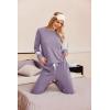 Ekouaer Lounge Sets for Women Ribbed Knit Outfits Pajamas Sets 2 Piece Long Sleeve Sweatsuits with Pockets(Purple)