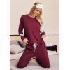 Ekouaer Lounge Sets for Women Ribbed Knit Outfits Pajamas Sets 2 Piece Long Sleeve Sweatsuits with Pockets(Wine Red)
