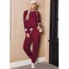 Ekouaer Lounge Sets for Women Ribbed Knit Outfits Pajamas Sets 2 Piece Long Sleeve Sweatsuits with Pockets(Wine Red)