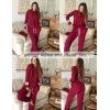 Ekouaer Lounge Sets for Women Ribbed Knit Outfits Pajamas Sets 2 Piece Long Sleeve Sweatsuits with Pockets(Wine Red)