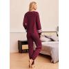 Ekouaer Lounge Sets for Women Ribbed Knit Outfits Pajamas Sets 2 Piece Long Sleeve Sweatsuits with Pockets(Wine Red)