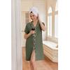 Ekouaer Nightgowns for Women Button Down Night Gowns Short Sleeve Night Dress Notch Collar Sleep Shirt Pajama Dress S-3XL(Army Green)