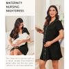 Ekouaer Nightgowns for Women Button Down Night Gowns Short Sleeve Night Dress Notch Collar Sleep Shirt Pajama Dress S-3XL(Black)