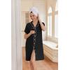 Ekouaer Nightgowns for Women Button Down Night Gowns Short Sleeve Night Dress Notch Collar Sleep Shirt Pajama Dress S-3XL(Black)