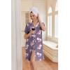 Ekouaer Nightgowns for Women Button Down Night Gowns Short Sleeve Night Dress Notch Collar Sleep Shirt Pajama Dress S-3XL(Flower Purple)