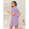 Ekouaer Nightgowns for Women Button Down Night Gowns Short Sleeve Night Dress Notch Collar Sleep Shirt Pajama Dress S-3XL(Lavender)