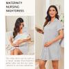 Ekouaer Nightgowns for Women Button Down Night Gowns Short Sleeve Night Dress Notch Collar Sleep Shirt Pajama Dress S-3XL(Light Grey)