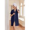 Ekouaer Nightgowns for Women Button Down Night Gowns Short Sleeve Night Dress Notch Collar Sleep Shirt Pajama Dress S-3XL(Navy Blue)