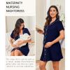 Ekouaer Nightgowns for Women Button Down Night Gowns Short Sleeve Night Dress Notch Collar Sleep Shirt Pajama Dress S-3XL(Navy Blue)