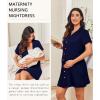 Ekouaer Nightgowns for Women Button Down Night Gowns Short Sleeve Night Dress Notch Collar Sleep Shirt Pajama Dress S-3XL(Navy Blue2)
