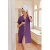 Ekouaer Nightgowns for Women Button Down Night Gowns Short Sleeve Night Dress Notch Collar Sleep Shirt Pajama Dress S-3XL(Purple)