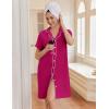 Ekouaer Nightgowns for Women Button Down Night Gowns Short Sleeve Night Dress Notch Collar Sleep Shirt Pajama Dress S-3XL(Rose Red)