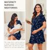 Ekouaer Nightgowns for Women Button Down Night Gowns Short Sleeve Night Dress Notch Collar Sleep Shirt Pajama Dress S-3XL(Starry Sky)
