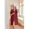 Ekouaer Nightgowns for Women Button Down Night Gowns Short Sleeve Night Dress Notch Collar Sleep Shirt Pajama Dress S-3XL(Wine Red)