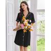 Ekouaer Nightgowns for Women Button Down Sleep Shirts Short Sleeve Nightshirt Classic Pajama Dress Soft Sleepwear S-XXXL(Black)