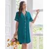 Ekouaer Nightgowns for Women Button Down Sleep Shirts Short Sleeve Nightshirt Classic Pajama Dress Soft Sleepwear S-XXXL(Blue Green)