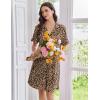 Ekouaer Nightgowns for Women Button Down Sleep Shirts Short Sleeve Nightshirt Classic Pajama Dress Soft Sleepwear S-XXXL(Brown Leopard)