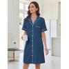 Ekouaer Nightgowns for Women Button Down Sleep Shirts Short Sleeve Nightshirt Classic Pajama Dress Soft Sleepwear S-XXXL(Deep Blue)