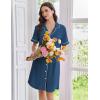 Ekouaer Nightgowns for Women Button Down Sleep Shirts Short Sleeve Nightshirt Classic Pajama Dress Soft Sleepwear S-XXXL(Deep Blue)