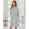 Ekouaer Nightgowns for Women Button Down Sleep Shirts Short Sleeve Nightshirt Classic Pajama Dress Soft Sleepwear S-XXXL(Light Grey)