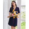 Ekouaer Nightgowns for Women Button Down Sleep Shirts Short Sleeve Nightshirt Classic Pajama Dress Soft Sleepwear S-XXXL(Navy Blue)