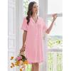 Ekouaer Nightgowns for Women Button Down Sleep Shirts Short Sleeve Nightshirt Classic Pajama Dress Soft Sleepwear S-XXXL(Pink)
