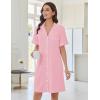Ekouaer Nightgowns for Women Button Down Sleep Shirts Short Sleeve Nightshirt Classic Pajama Dress Soft Sleepwear S-XXXL(Pink)
