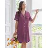 Ekouaer Nightgowns for Women Button Down Sleep Shirts Short Sleeve Nightshirt Classic Pajama Dress Soft Sleepwear S-XXXL(Purple)