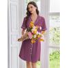 Ekouaer Nightgowns for Women Button Down Sleep Shirts Short Sleeve Nightshirt Classic Pajama Dress Soft Sleepwear S-XXXL(Purple)