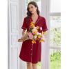 Ekouaer Nightgowns for Women Button Down Sleep Shirts Short Sleeve Nightshirt Classic Pajama Dress Soft Sleepwear S-XXXL(Wine Red)