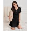 Ekouaer Nightgowns for Women Cotton Night Gowns Pleated Nightshirts Henley V Neck Sleepshirts Short Sleeve Sleepwear(Black)
