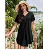 Ekouaer Nightgowns for Women Cotton Night Gowns Pleated Nightshirts Henley V Neck Sleepshirts Short Sleeve Sleepwear(Black)
