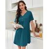 Ekouaer Nightgowns for Women Cotton Night Gowns Pleated Nightshirts Henley V Neck Sleepshirts Short Sleeve Sleepwear(Blue Green)
