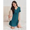 Ekouaer Nightgowns for Women Cotton Night Gowns Pleated Nightshirts Henley V Neck Sleepshirts Short Sleeve Sleepwear(Blue Green)
