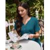 Ekouaer Nightgowns for Women Cotton Night Gowns Pleated Nightshirts Henley V Neck Sleepshirts Short Sleeve Sleepwear(Blue Green)