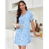 Ekouaer Nightgowns for Women Cotton Night Gowns Pleated Nightshirts Henley V Neck Sleepshirts Short Sleeve Sleepwear(Blue Star & Moon)