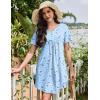 Ekouaer Nightgowns for Women Cotton Night Gowns Pleated Nightshirts Henley V Neck Sleepshirts Short Sleeve Sleepwear(Blue Star & Moon)