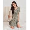 Ekouaer Nightgowns for Women Cotton Night Gowns Pleated Nightshirts Henley V Neck Sleepshirts Short Sleeve Sleepwear(Brown Leopard)