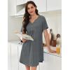 Ekouaer Nightgowns for Women Cotton Night Gowns Pleated Nightshirts Henley V Neck Sleepshirts Short Sleeve Sleepwear(Grey)