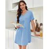 Ekouaer Nightgowns for Women Cotton Night Gowns Pleated Nightshirts Henley V Neck Sleepshirts Short Sleeve Sleepwear(Light Blue)
