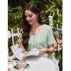 Ekouaer Nightgowns for Women Cotton Night Gowns Pleated Nightshirts Henley V Neck Sleepshirts Short Sleeve Sleepwear(Light Green)