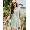 Ekouaer Nightgowns for Women Cotton Night Gowns Pleated Nightshirts Henley V Neck Sleepshirts Short Sleeve Sleepwear(Light Green)
