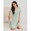 Ekouaer Nightgowns for Women Cotton Night Gowns Pleated Nightshirts Henley V Neck Sleepshirts Short Sleeve Sleepwear(Light Green)
