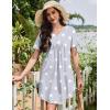 Ekouaer Nightgowns for Women Cotton Night Gowns Pleated Nightshirts Henley V Neck Sleepshirts Short Sleeve Sleepwear(Light Grey Stars)