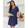 Ekouaer Nightgowns for Women Cotton Night Gowns Pleated Nightshirts Henley V Neck Sleepshirts Short Sleeve Sleepwear(Navy Blue)