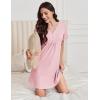 Ekouaer Nightgowns for Women Cotton Night Gowns Pleated Nightshirts Henley V Neck Sleepshirts Short Sleeve Sleepwear(Pink)