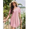Ekouaer Nightgowns for Women Cotton Night Gowns Pleated Nightshirts Henley V Neck Sleepshirts Short Sleeve Sleepwear(Pink)