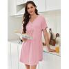 Ekouaer Nightgowns for Women Cotton Night Gowns Pleated Nightshirts Henley V Neck Sleepshirts Short Sleeve Sleepwear(Pink)